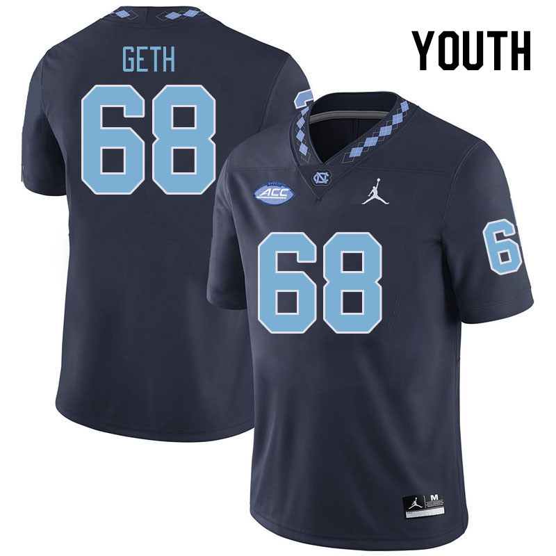 Youth #68 D.J. Geth North Carolina Tar Heels College Football Jerseys Stitched-Navy